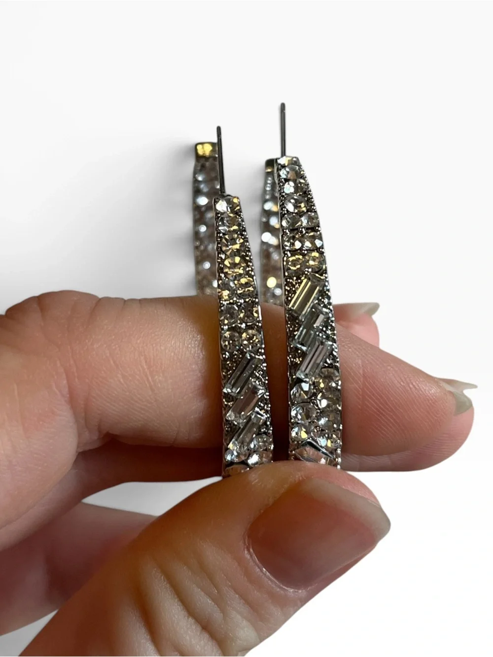 🍭5 for $20🍭 Silver Tone Crystal Hoop Stud Earrings CC X
